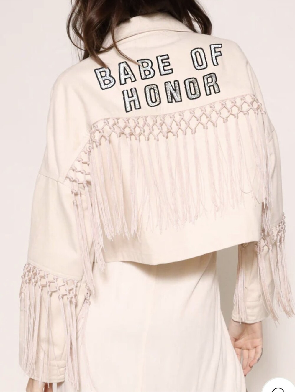 Forever 21 "Babe Of Honor" White Denim Jacket With Fringe Detail - Picture 1 of 5